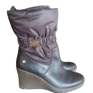 UGG 10  Cassidy 1943 Nylon Leather Wedge Boots Brown